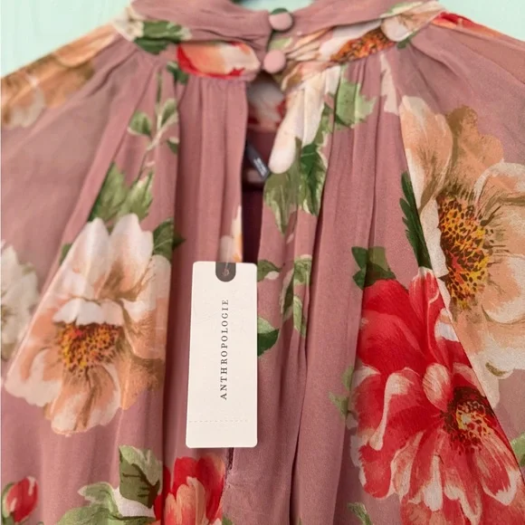 BNWT! Anthropologie The Somerset Long-Sleeve Mock-Neck Chiffon Maxi Dress, XS - Picture 12 of 16
